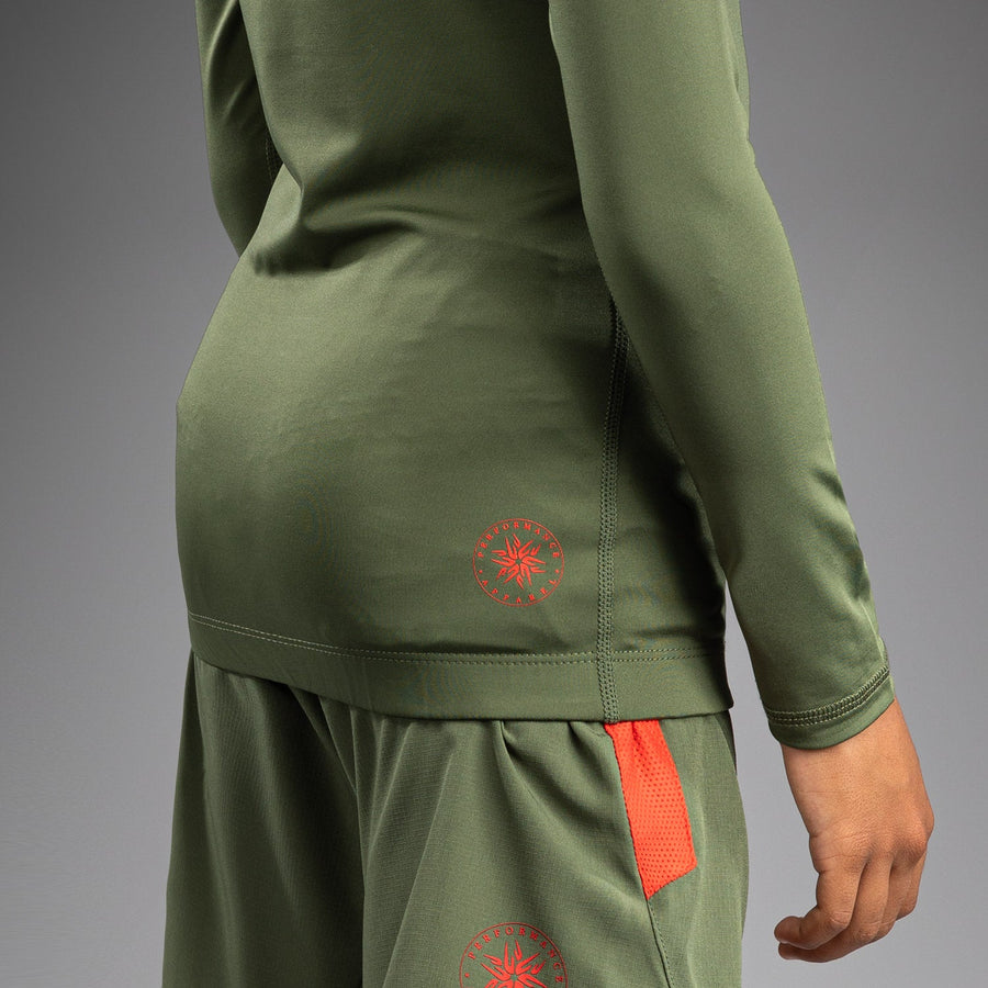 Venum Contender Kids Rashguards Long Sleeves - Army Green/Orange