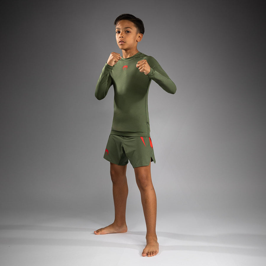 Venum Contender Kids Rashguards Long Sleeves - Army Green/Orange