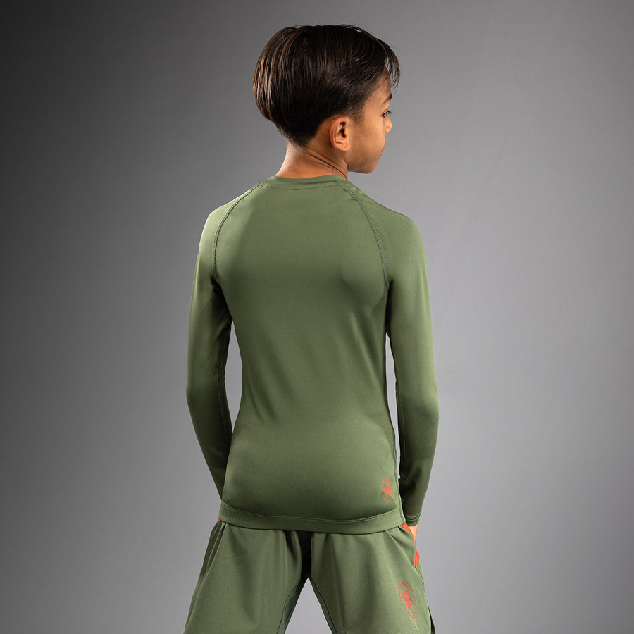 Venum Contender Kids Rashguards Long Sleeves - Army Green/Orange