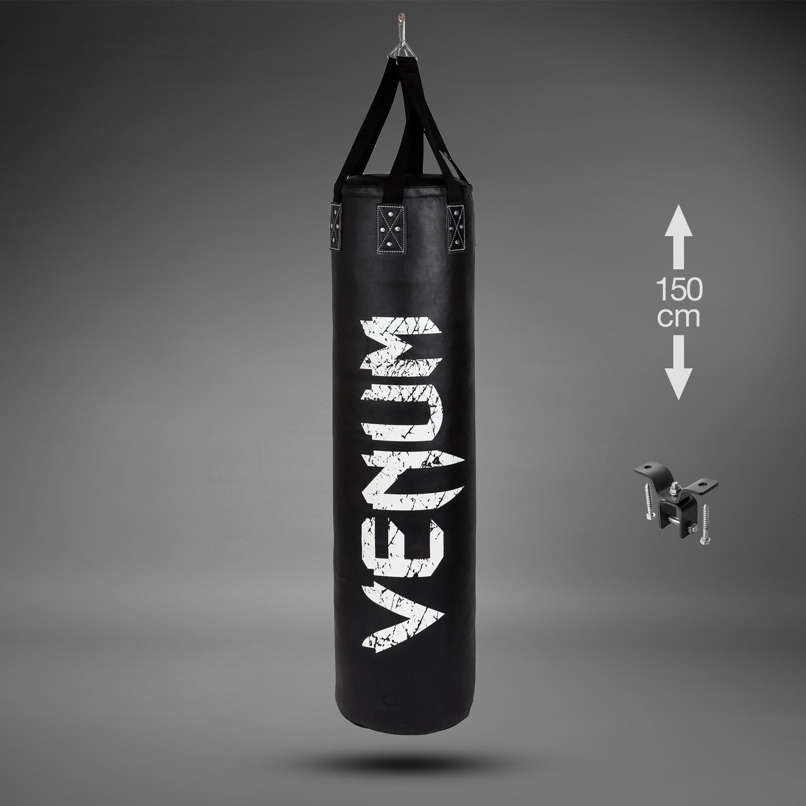 Venum Challenger Heavy bag + Ceiling Hook - Filled - 150cm - Black/White