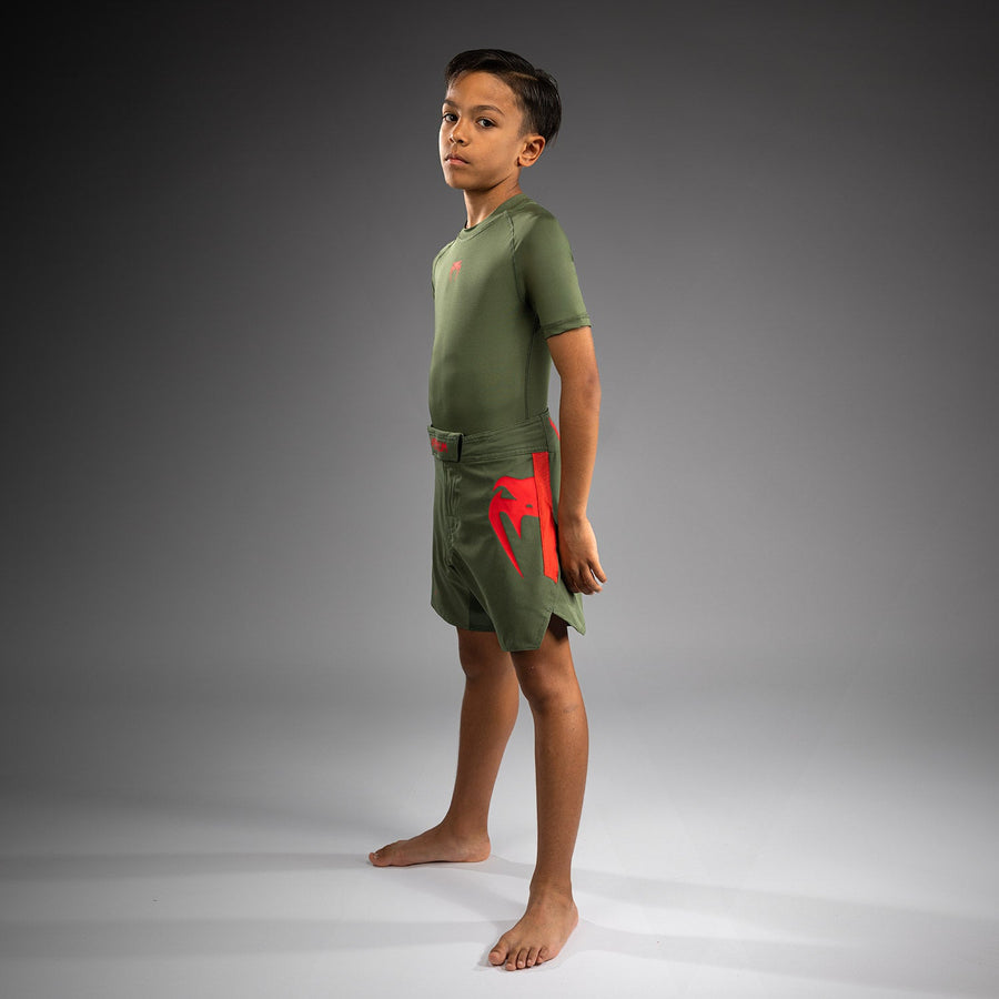 Venum Light Kids Fightshorts - Army Green/Orange